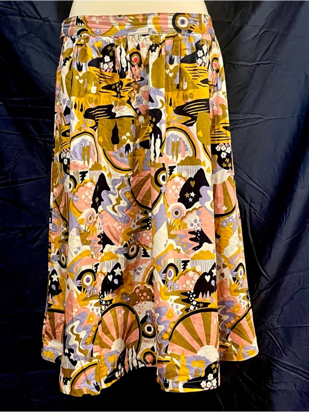 ModCloth Abstract Print Midi Skirt in Mustard and Pink